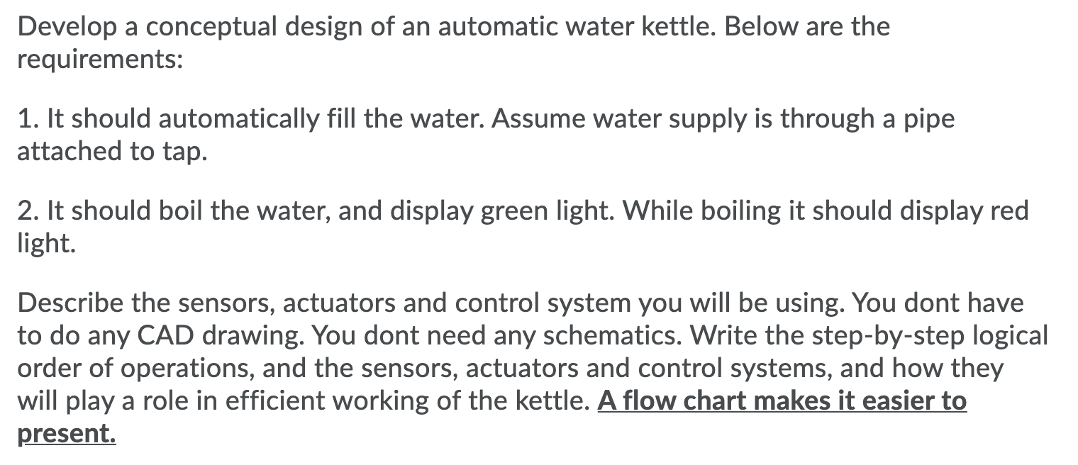 Develop a conceptual design of an automatic water | Chegg.com