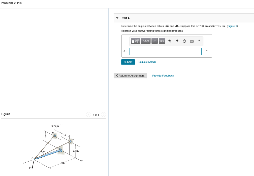 Solved Problem 2.118 Part A Determine the angle 0 between | Chegg.com
