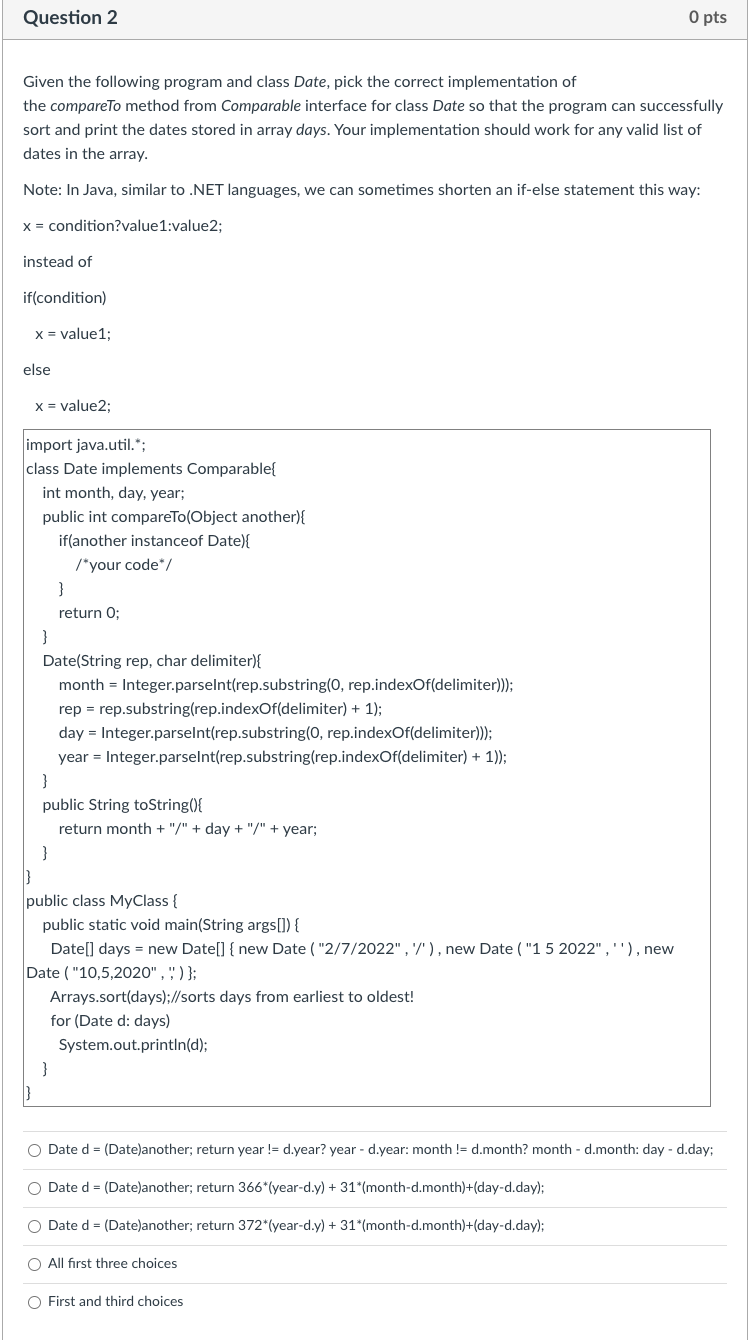 Solved Question 2 0 pts Given the following program and | Chegg.com