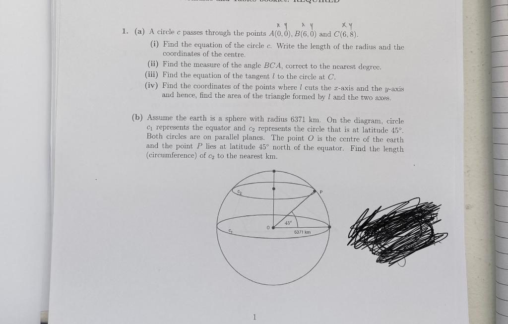 Solved 1. (a) A Circle C Passes Through The Points A(0,0) , | Chegg.com