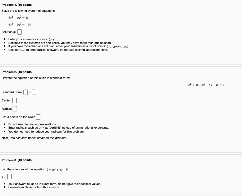 Solved Problem 1. (10 points) Solve the following system of | Chegg.com