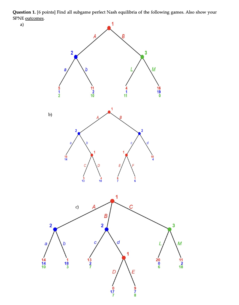 Solved Question 1. [6 ﻿points] ﻿Find All Subgame Perfect | Chegg.com