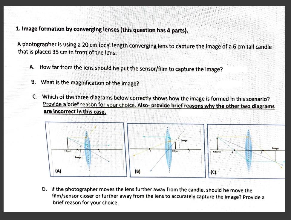 Solved 1. Image Formation By Converging Lenses (this | Chegg.com