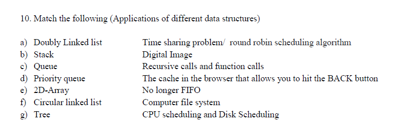 Solved 10. Match the following (Applications of different | Chegg.com
