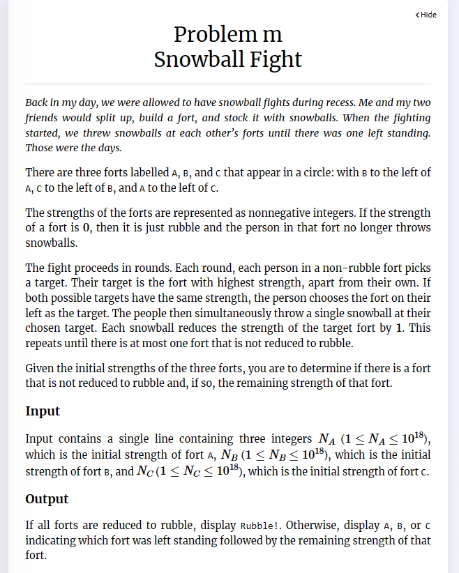 Solved Problem M Snowball Fight Back In My Day, We Were | Chegg.com