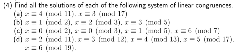 Solved (4) Find all the solutions of each of the following | Chegg.com