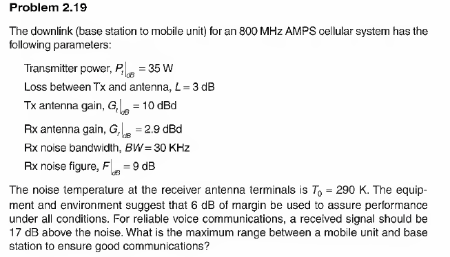 Problem 2.19 The Downlink (base Station To Mobile | Chegg.com