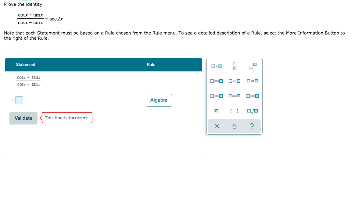 Prove The Identity Cotx Tanx Sec 2x Cotx Tanx Chegg Com