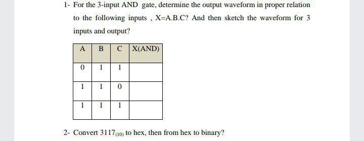 Solved 1- For the 3-input AND gate, determine the output | Chegg.com