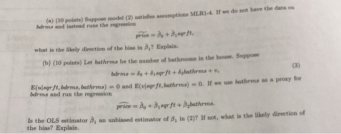 Solved 2. Suppose you have the model where price is the | Chegg.com