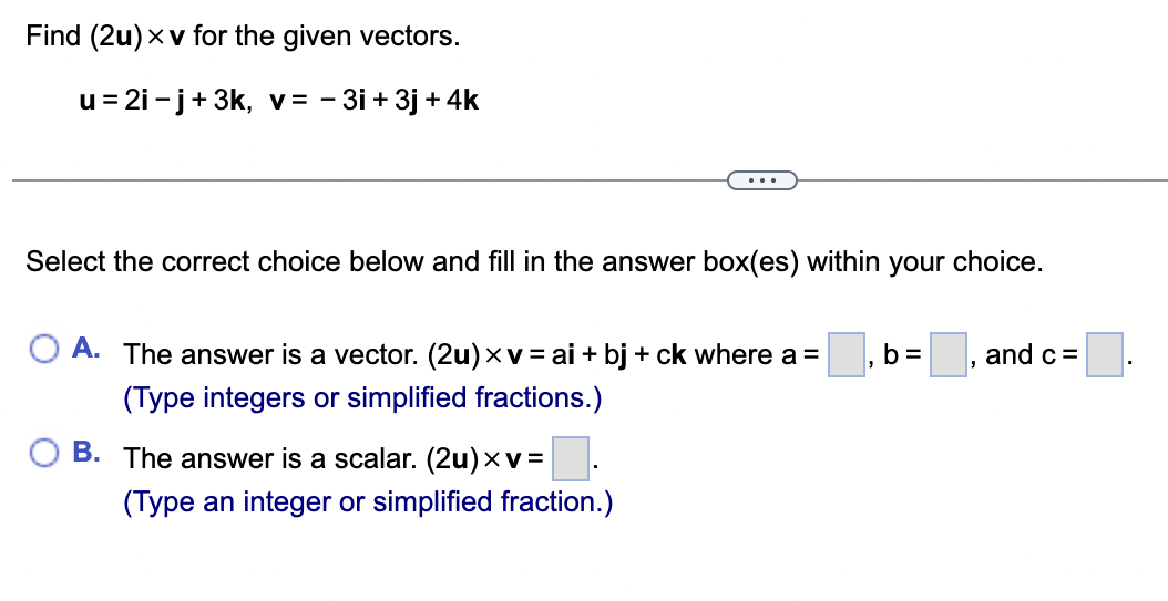 Solved Find (2u)×v for the given vectors. | Chegg.com