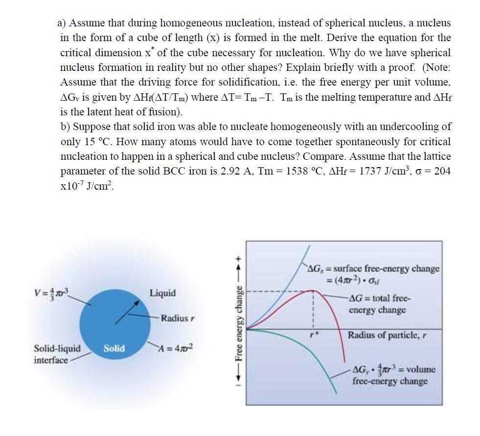 Solved a) Assume that during homogeneous nucleation, instead | Chegg.com