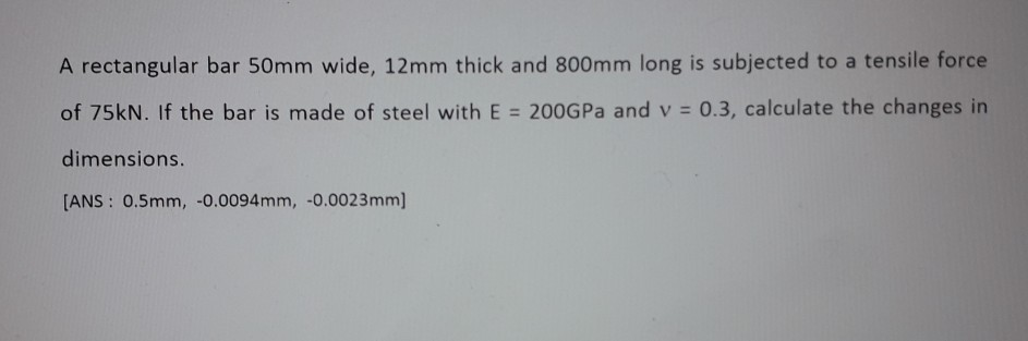 Solved A rectangular bar 50mm wide, 12mm thick and 800mm | Chegg.com