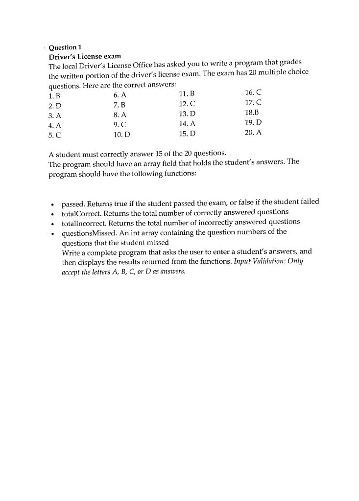 Solved Question 1 Driver's License exam The local Driver's | Chegg.com
