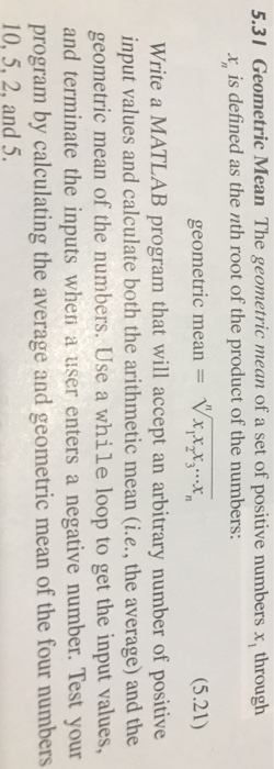 Solved 5.31 Geometric Mean The geometric mean of a set of | Chegg.com