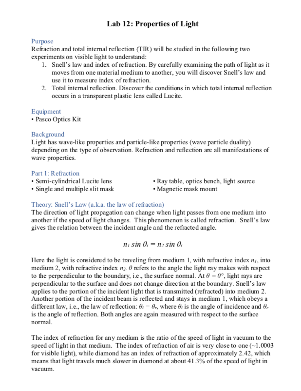 Properties of Light Lab questions Please complete all