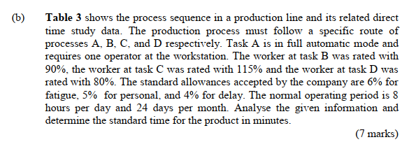 Solved (b) Table 3 Shows The Process Sequence In A | Chegg.com