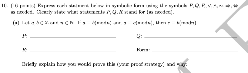 Solved 10. (16 points) Express each statment below in | Chegg.com
