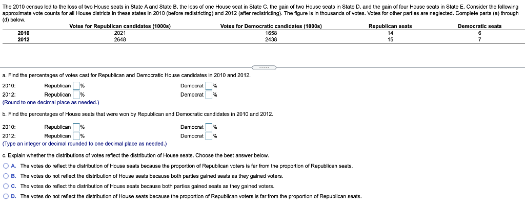 Solved The 2010 Census Led To The Loss Of Two House Seats In | Chegg.com