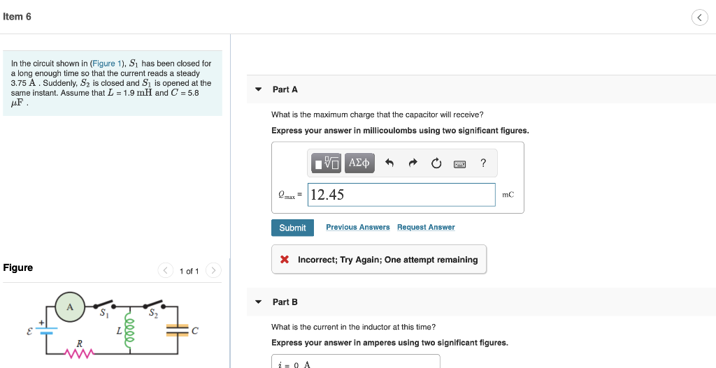 Solved Item 6 In The Circuit Shown In (Figure 1), S, Has | Chegg.com