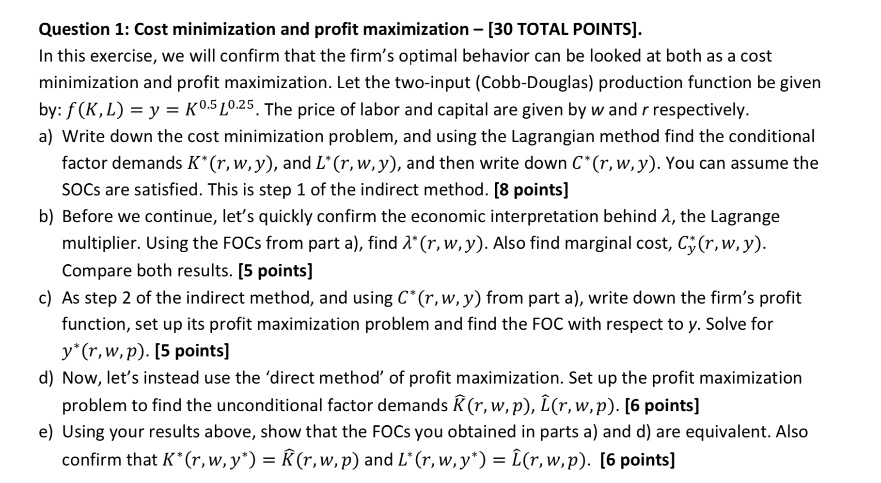 Solved Question 1: Cost Minimization And Profit Maximization | Chegg.com