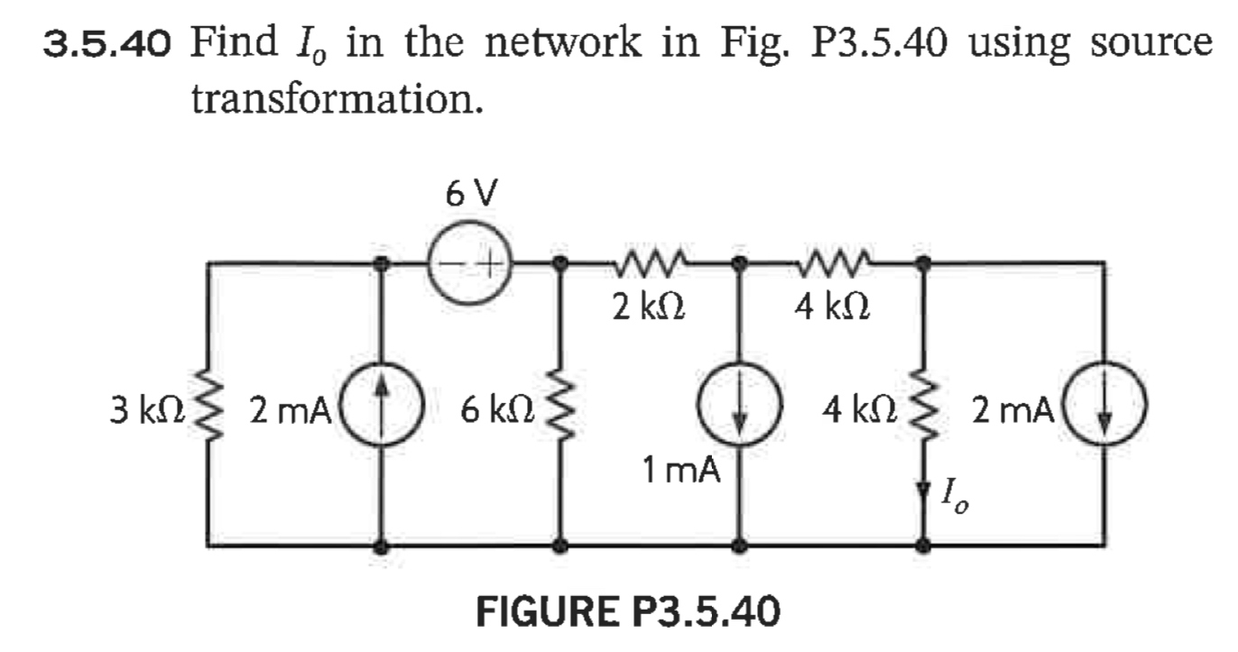 Solved 3.5.40 Find I0 in the network in Fig. P3.5.40 using | Chegg.com