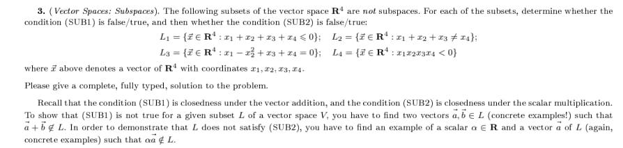 Solved 3. (Vector Spaces: Subspaces). The following subsets | Chegg.com