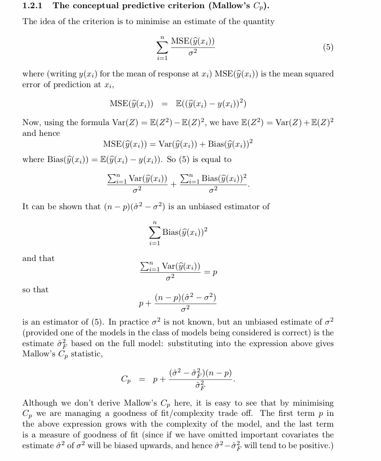 Solved 1.2.1 The conceptual predictive criterion (Mallow's | Chegg.com