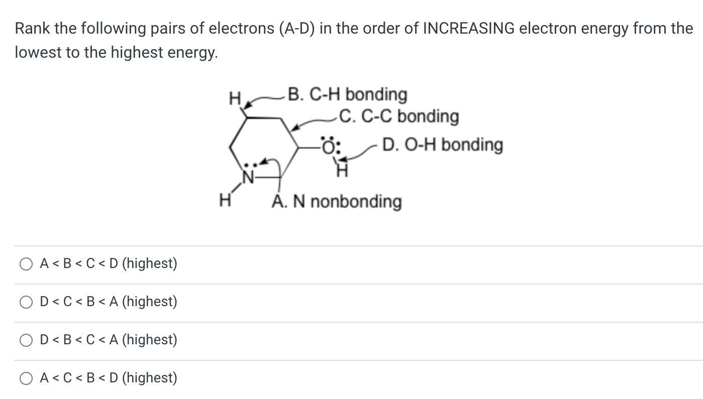Solved Rank the following pairs of electrons (A-D) in the | Chegg.com