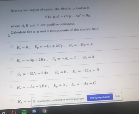 Solved In a certain region of space, the electric potential | Chegg.com