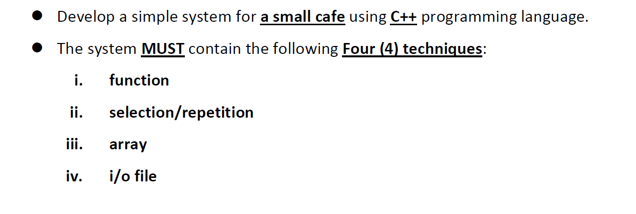 Solved • Develop a simple system for a small cafe using C++ | Chegg.com