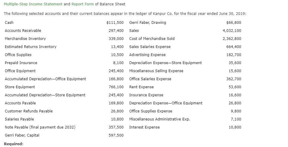 Solved Multiple Step Income Statement And Report Form Of 6577