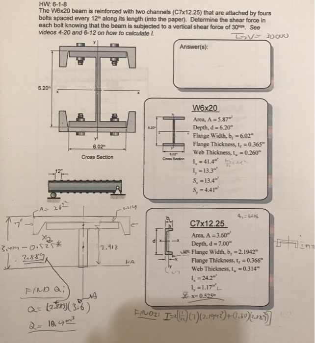 Solved HW: 6-1-8 The W6x20 beam is reinforced with two | Chegg.com