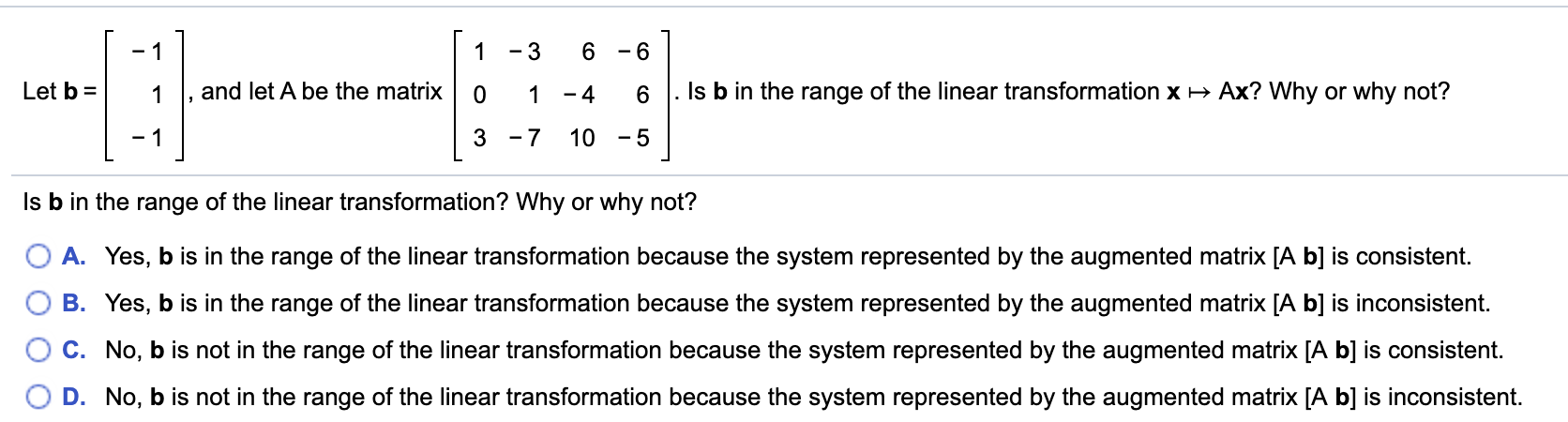 Solved 1 1 -3 6 -6 Let B= 1 And Let A Be The Matrix 0 1 - 4 | Chegg.com