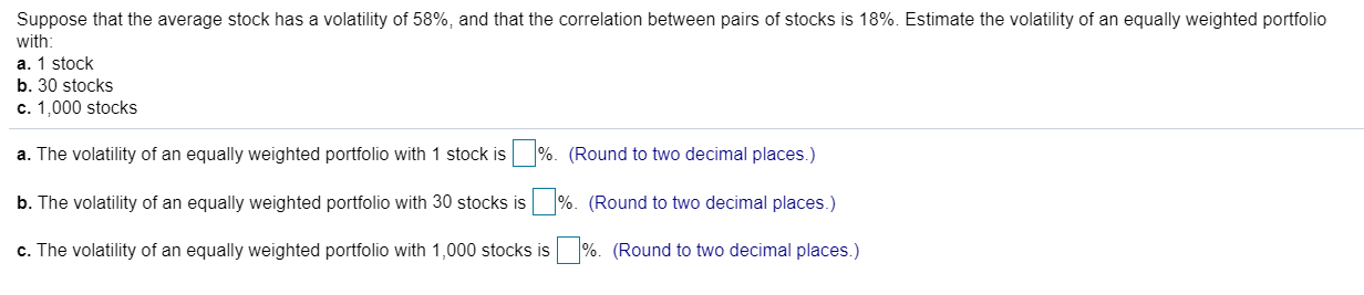Solved Suppose that the average stock has a volatility of | Chegg.com