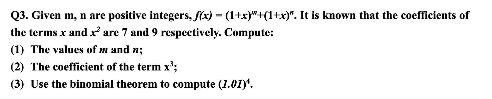 Solved Q3. Given m, n are positive integers, f(x) = | Chegg.com