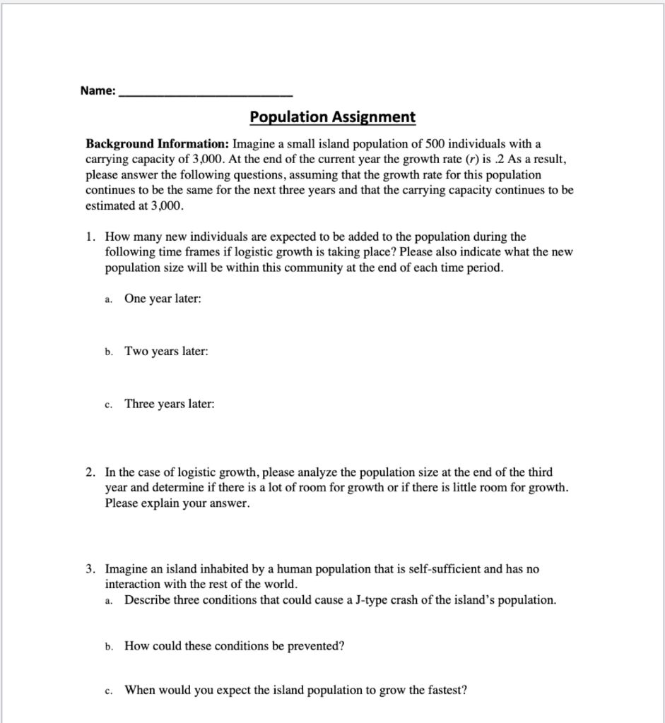 Solved Name: Population Assignment Background Information: | Chegg.com
