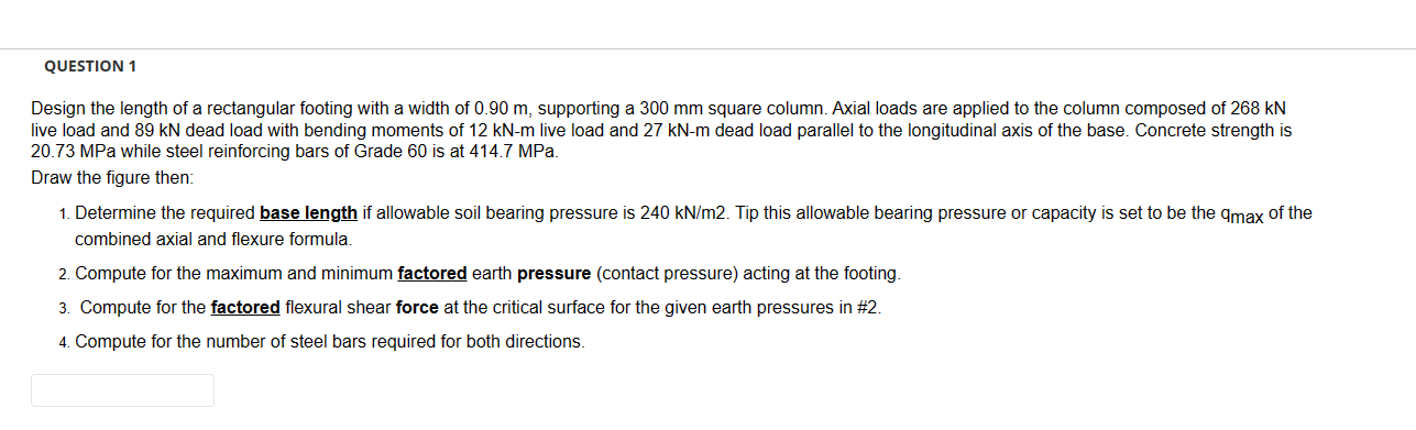 Solved Design the length of a rectangular footing with a | Chegg.com