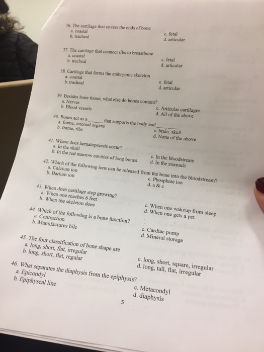 Solved 36. The cartilage that covers the ends of bone a.