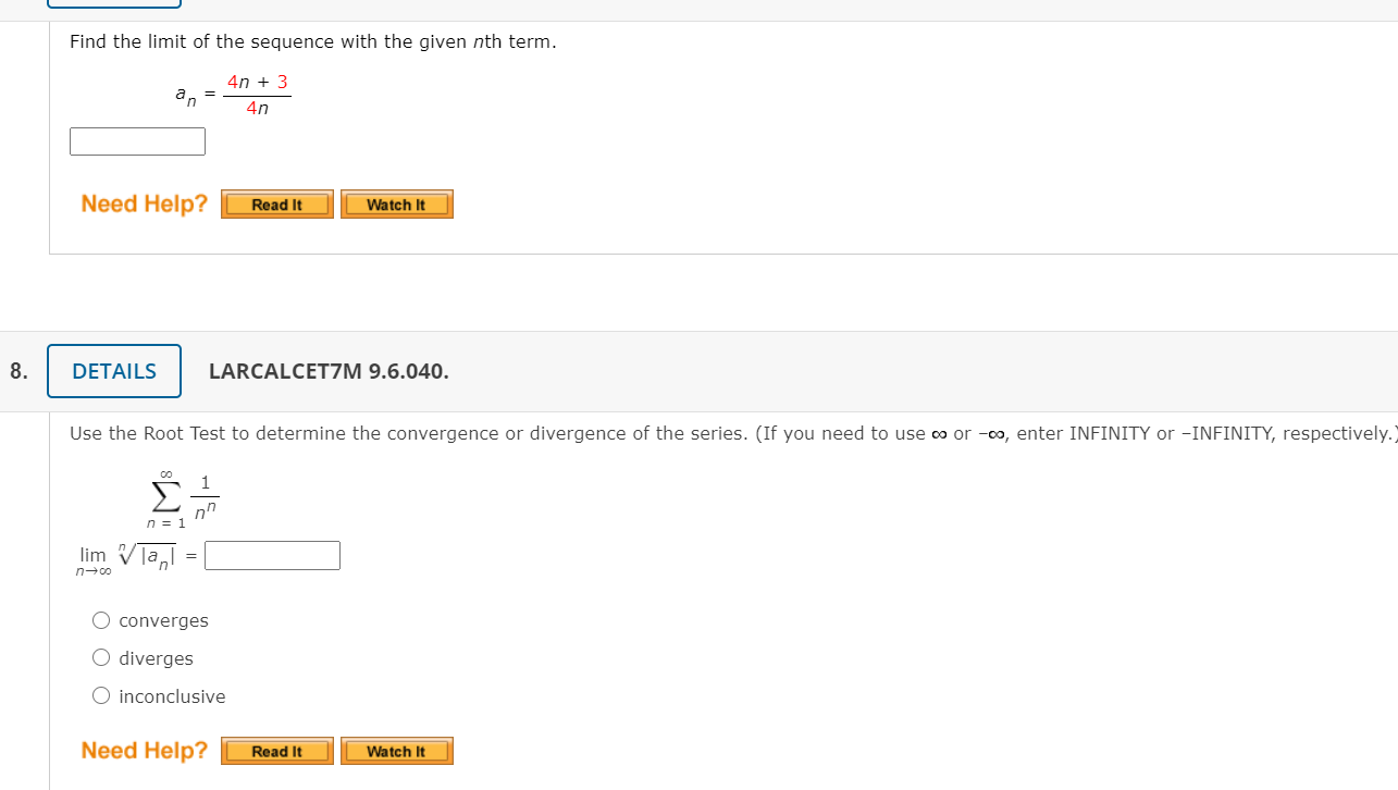 Solved Find The Limit Of The Sequence With The Given Nth Chegg Com