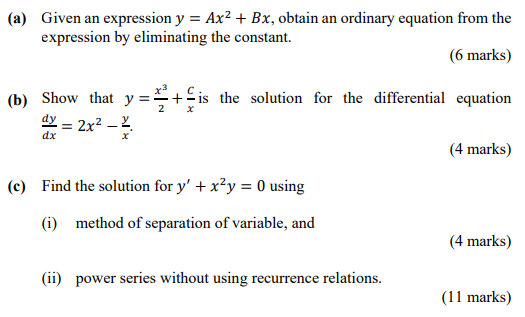 Solved A Given An Expression Y Ax2 Bx Obtain An Chegg Com