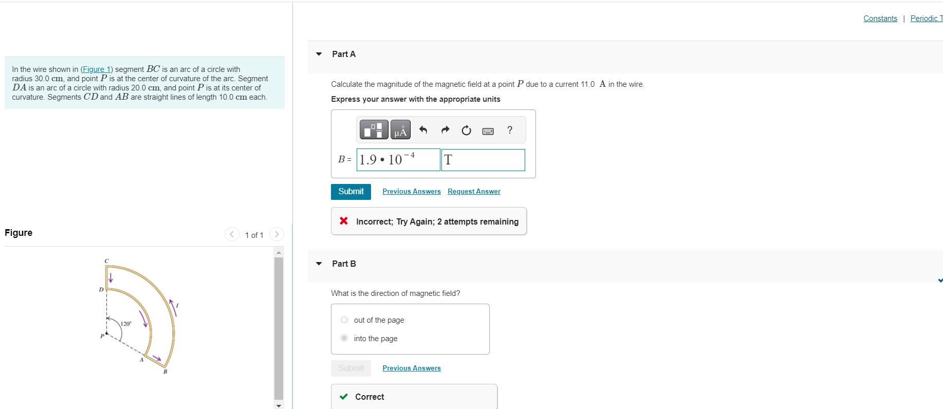 Solved In the wire shown in (Figure 1) segment BC is an arc | Chegg.com