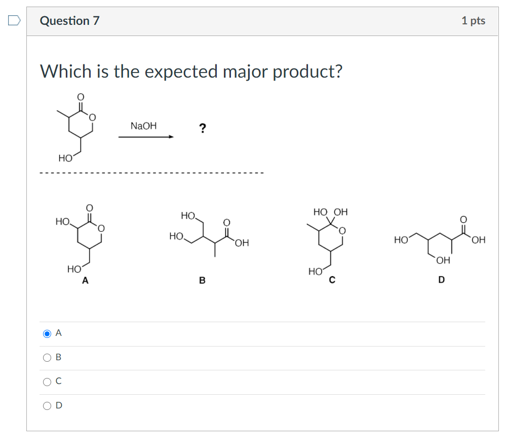 Solved Question 7 1 pts Which is the expected major product? | Chegg.com