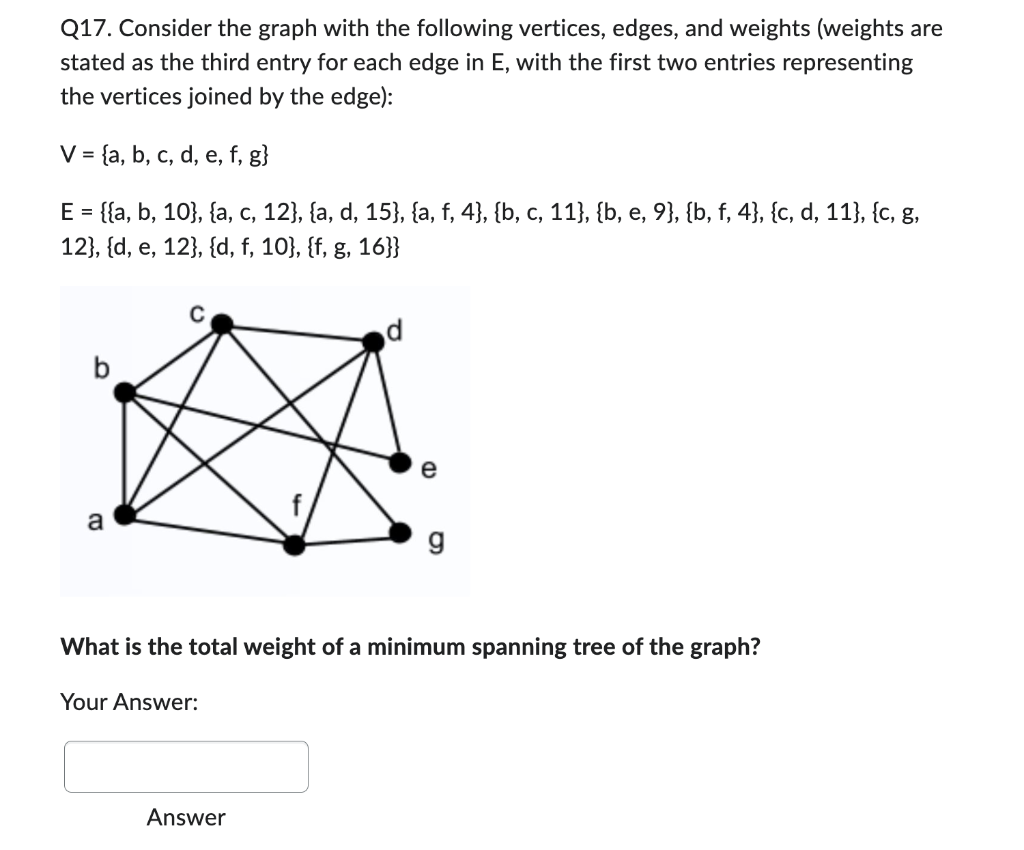 Solved Q16 Consider The Graph With The Following Vertices