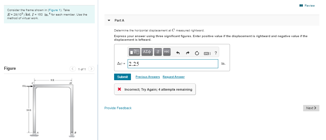 Solved 1 Review Consider the frame shown in (Figure 1). Take | Chegg.com