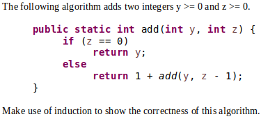 Solved The following algorithm adds two integers y >= 0 and | Chegg.com
