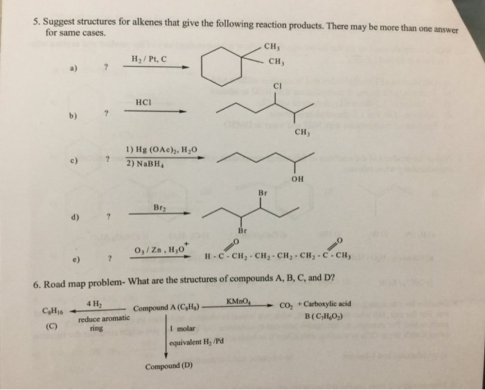 Solved 5. suggest structures for alkenes that give the | Chegg.com