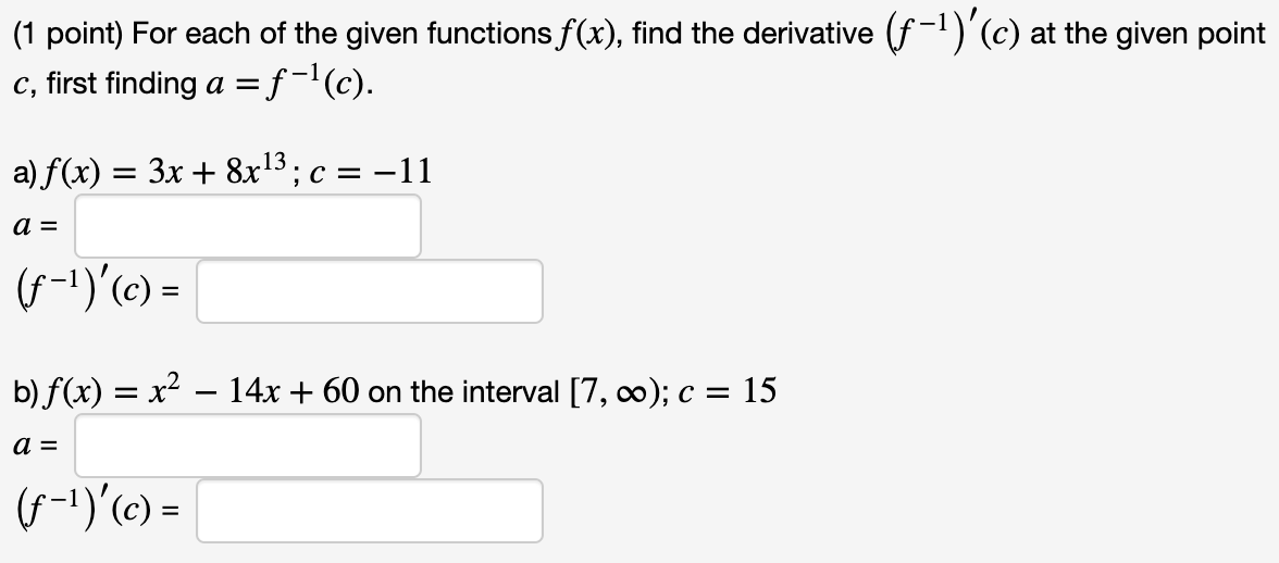 Solved (1 point) For each of the given functions f(x), find | Chegg.com