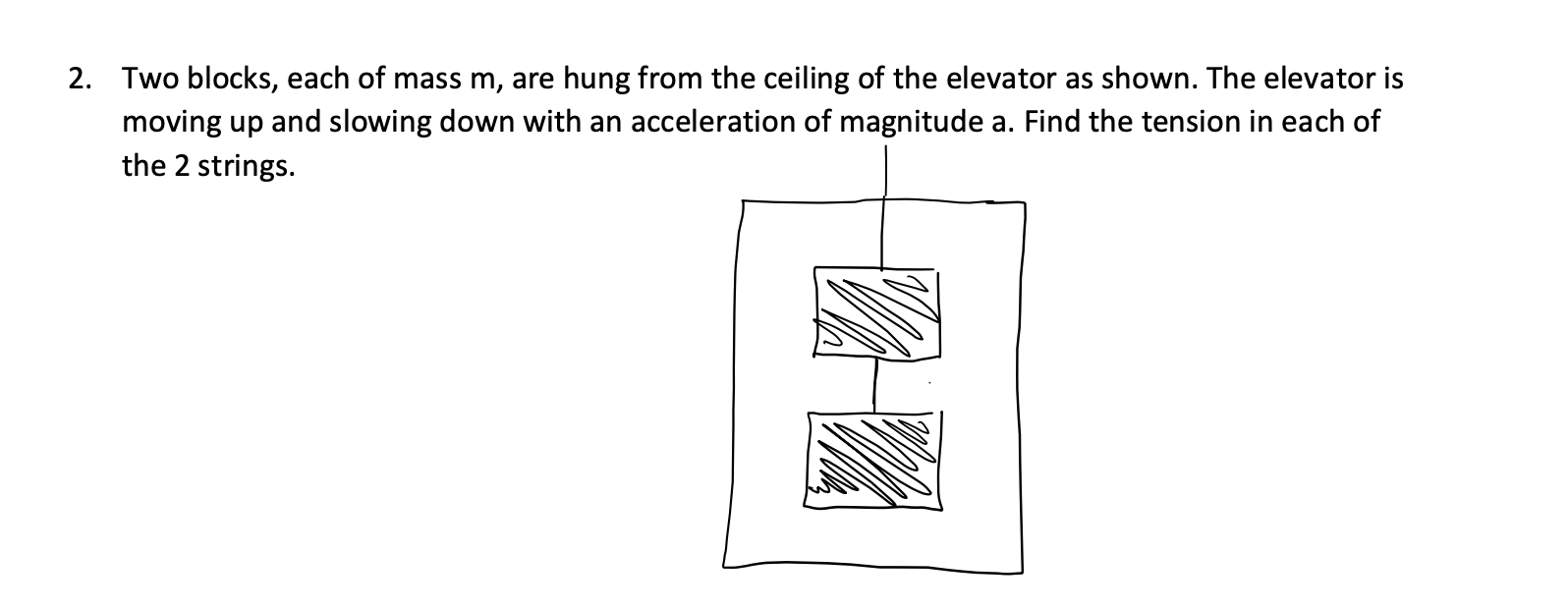 Solved 2. Two blocks, each of mass m, are hung from the | Chegg.com