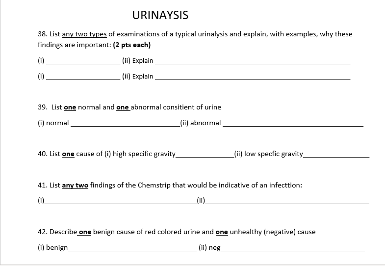 Solved URINALYSIS. 38-42 Any or all of these questions would | Chegg.com